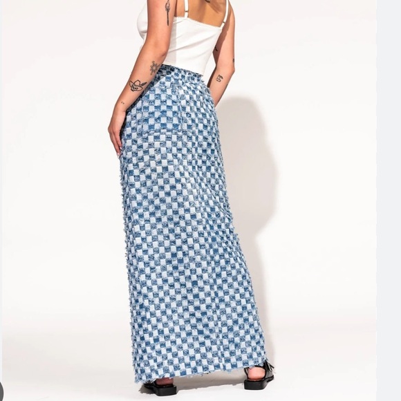 Dressed in Lala Check Mate Textured Denim Maxi Skirt - Picture 3 of 9